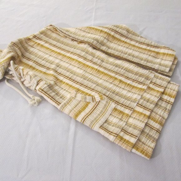 🤎 SO BROWN MULTI-COLOR OVERSIZED STRIPE PLAID LACE-UP HOODIE – SIZE S - Picture 6 of 12